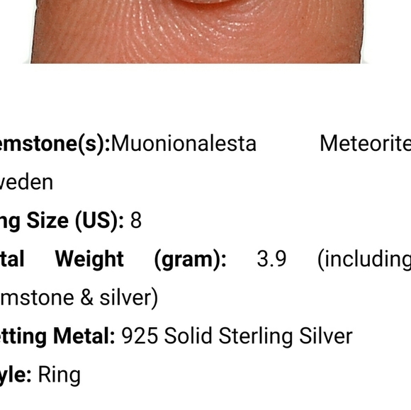 GENUINE METEORITE FROM SWEDEN RING .925 Sterling Silver 8 ARTISAN CRAFTED - Picture 6 of 6
